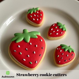 Auktosmn Strawberry Cookie Cutter Set-Size 3.5" 2.5" 1.5"-3 Pieces-Dishwasher Safe Fondant Cookie Cutters for Baking