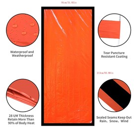 HONYAO Survival Sleeping Bag, Emergency Bivvy Bag Emergency Rescue Blanket Reusable for Outdoor Camping, Hiking - 2 pack