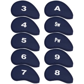 UPIQNG 10pcs Golf Club Head Covers Set Neoprene Golf Iron Club Covers Protect Headcovers Numbers Printed Golf Club Cue Head Covers,Dark Blue