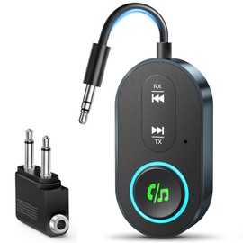 Ticenpe Bluetooth 5.3 Transmitter Receiver, Airplane Bluetooth Adapter Dual Connection, 18H Long Playtime, Mic for Calls, 2-in-1 Aux bluetooth Adapter for TV, Airplane, Headphone, Airpods, Speaker,Car