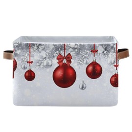 senya Christmas Basket, New Year Fir Branches Red Christmas Balls Foldable Fabric Collapsible Storage Bins Organizer Bag for Storage Clothes