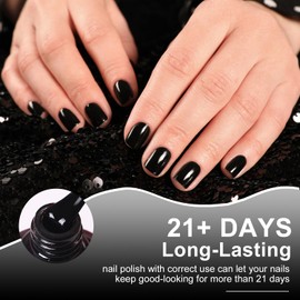 AILALUO Nail Polish with Glossy Shimmery Finish - Long Lasting Chip Resistant Formula, No U V Lamp Needed-Black 0.35 fl oz