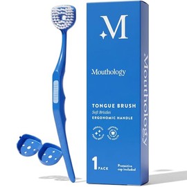 Mouthology Cepillo De Lengua De Cerdas Suaves Para Adultos (1 Paquete), Reduce El Mal Aliento Y Mejora La Higiene Bucal, Cepillo Raspador De Lengua Mango Ergonómico Y Tapa Protectora, Limpia