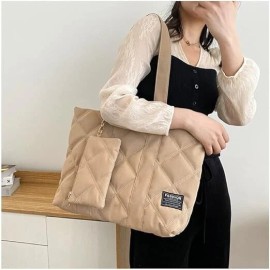 RIVERICH Puffer Quilted Tote Bag for Women Puffy Padded Purse with Zipper Work bag