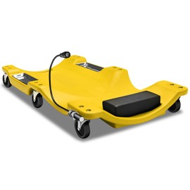 DNA MOTORING 40 Inch Low Profile Plastic Rolling Garage Shop Floor Creeper with LED Light, Padded Headrest, Dual Tool Trays, Casters, Yellow, TOOLS-00389-YL