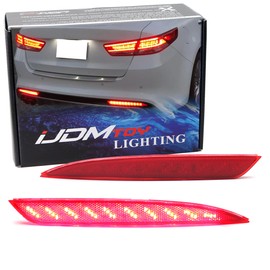 iJDMTOY OE-Spec Red Lens Full LED Rear Bumper Reflector Lights Compatible with Kia 2016-2018 K5 Optima, Function as Tail, Brake, Rear Fog Lamps & Sequential Blink Turn Signal