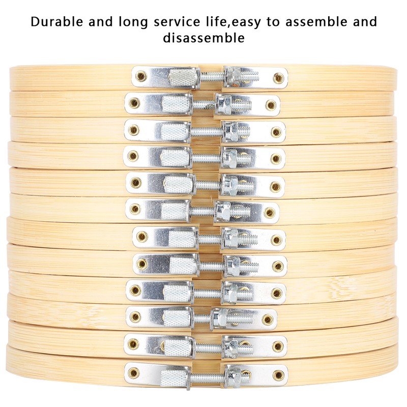 12Pcs Bamboo Embroidery Hoops Adjustable Cross Stitch Frame Circle Sewing