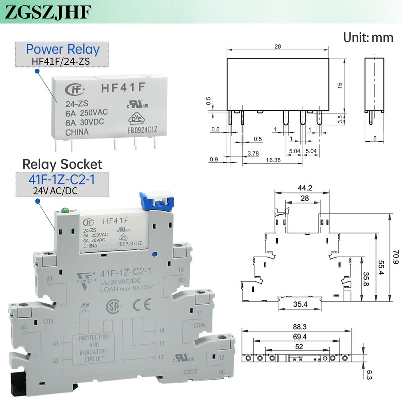 (8 Pcs) 24V Relay Din Rail; Miniature Power Relay; Silm;
