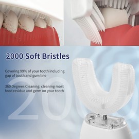 ksoia Ultrasonic Toothbrush Adult Electric Toothbrush，Sonic Toothbrush 360° Oral Cleaning Wireless Charging & LED Light|IPX7 Waterproof U-Shaped Brush Head Protects Gums