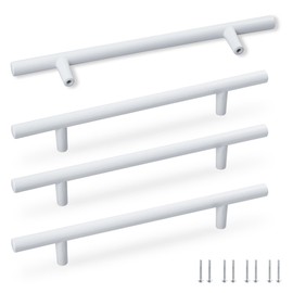 SPDYCESS 4 Pieces Furniture Cabinet Handles, Kitchen Drawer Handle, Bathroom Door T Bar Handle, for Wardrobe Home Decorating, Ø10mm, Hole Spacing 128mm, White