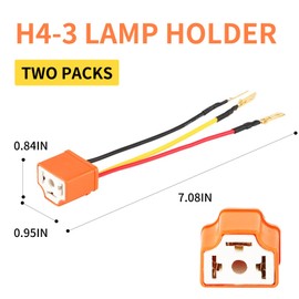 1 Pack 2 Pcs Ceramic H4 Headlight Connector,3 Pin Base Headlight Socket Connector with Wiring Harness for Most Cars