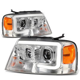 Auto Dynasty 3D LED DRL Projector Headlights Assembly Compatible with Ford F150 Lincoln Mark LT 04-08, Driver and Passenger Side, Chrome Housing Amber Corner