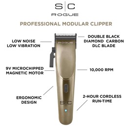 STYLECRAFT StyleCraft Rogue Professional 9V Microchipped Magnetic Motor Cordless Hair Clipper, 5 Guards, USB Cord, Matte Gunmetal