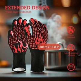 QUANSHANGJU Heat Resistant Silicone Non-Slip Long BBQ Gloves