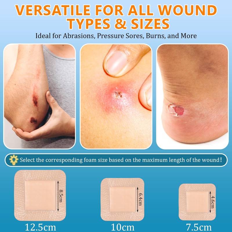 OUJEALEE Silicone Foam Dressing with Border - 5 Pack (5"