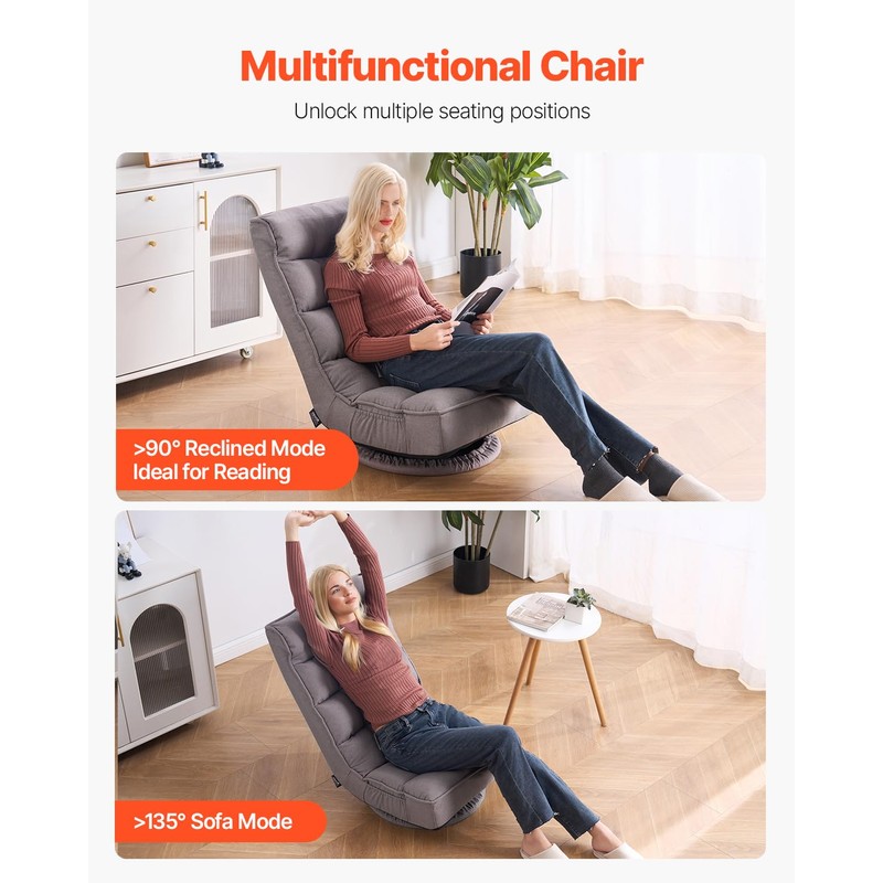 VEVOR Swivel Floor Gaming Chair, 360-Degree Rotating Foldable Lounge Chair