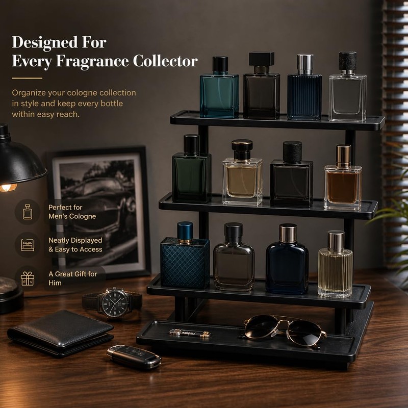 4 Tier Cologne Stand for Men, Wooden Perfume Organizer, Cologne