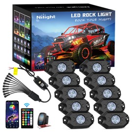 Nilight RGB LED Rock Lights Kit 10 Pods Underglow Multicolor Neon Light Pod with Remote & Bluetooth App Control DIY Flashing Music Mode Wheel Well Light for Truck ATV UTV RZR SUV