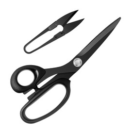 KUONIIY Left Handed Sewing Scissors for Cutting Leather, 8 Inch Dressmaking Scissors with Stainless Steel Blade, Black (4.1 Inch Small Thread Scissors)