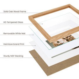 Picture Frames 8 x 10, 8x 10 Photo Frame, Rustic Wooden Oak Frame 8 by 10 for Wall & Tabletop Display with Tempered Real Glass, 8x10 Frame Matted to 5x7- Natural Oak ，1 PC