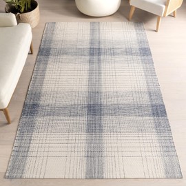 nuLOOM Aya Plaid 4x6 Area Rug for Living Room Bedroom Dining Room Kitchen, Blue/Off White