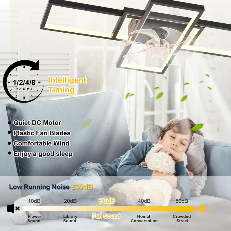 GEADI Modern Ceiling Fan with Light,Dimmable Flush Mount Ceiling Fans