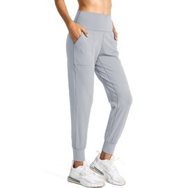 G Gradual Women's Joggers High Waisted Yoga Pants with Pockets Loose Leggings for Women Workout, Athletic, Lounge (Bright Grey, Large)