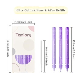 Temiary 6 Pcs Retractable Gel Pens & 4 Pcs Extra Refills, Black Ink 0.5 mm Fine Point, Smooth Writing for Journaling Note Taking, Aesthetic Rolling Ball Pen for Home School Office Supplies (Purple)