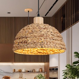 Giltnio 12" Boho Rattan Pendant Lights 1-Light Hand Woven Pendant Light Wicker Light Fixtures Ceiling Hanging for Kitchen Island Bedroom, Living Dining Room,Foyer