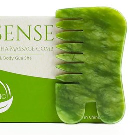 Jade Masaje Gua Sha Peine, peine de masaje para el cuero cabelludo de piedra de jade para el cuidado de la cabeza, herramienta Jade Guasha para terapia de masaje, peine de dientes anchos para