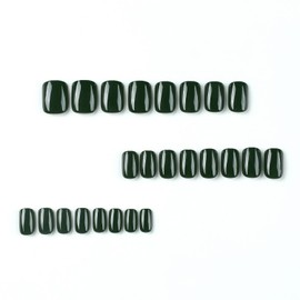 Blackish Green Press on Nails Short Fake Nails Solid Color False Acrylic Nails Full Cover Glossy Reusable Stick on Nails Simple Fashionable Glue on Nails for Women Girls Work Life Nail Supplies Decorations24pcs