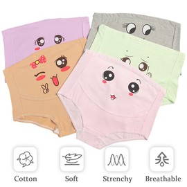 Maternity High Waist Panties Women's Cotton Pregnancy Panties Smiley Print Tummy Control Panties Super Concave Panties, 3-Pack (M-5XL)