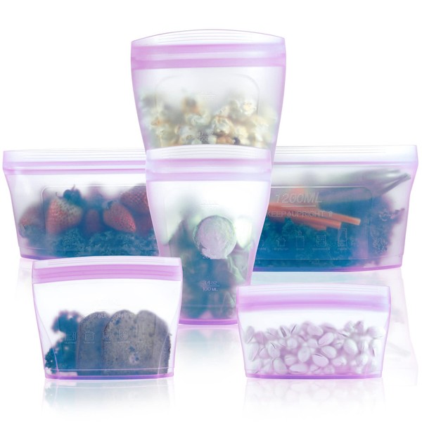 Bolsa de silicona reutilizable, juego completo de 6, 2 tazas,