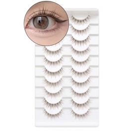 10 Pairs Brown False Eyelashes Clear Band Cartoon False Eyelashes Japanese Anime Cosplay Brown Eyelashes Asian False Eyelashes Natural Look Like Individual Cluster (A0586)