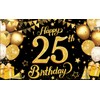 25th Happy Birthday Black Wall Banner,Glitter