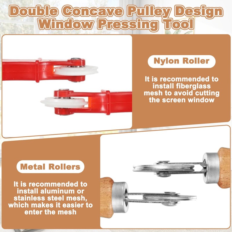 5Pcs Window Screen Spline Roller Tool with Wooden Handle &