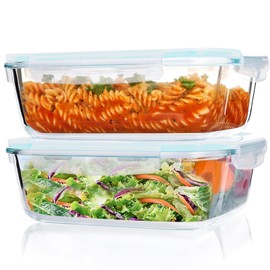 EWAFILU 2Pack 2260ml/ 76oz Large Glass Storage Containers with Lids - Airtight Meal Prep Container with Lid Lock - Microwave, Freezer & Oven Safe