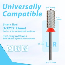 MagiBling Crystal Top Large Barrel 3/32'' Nail Drill Bits, Safety Cross Cut Tungsten Carbide Bit, Left and Right Hand Use, Manicure Pedicure Cuticle Gel Polishing, Remove Gel fast, Fine.