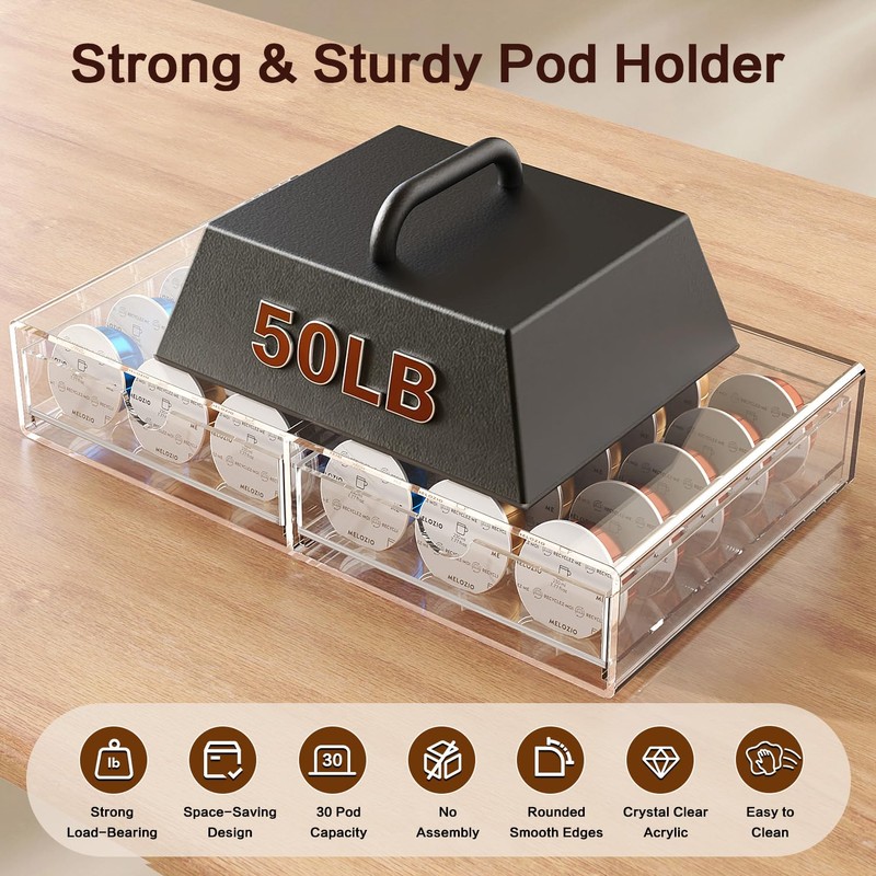 Compact Clear Acrylic Coffee Pods Drawer Organizer Compatible with Nespresso