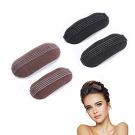 DHWEKU Pack of 4 Hair Cushions, Invisible Fluffy Hair Clip Hair Pads, Perfect Puff Hair Head Puff Hair Pillow Head and Face Shape, Women's and Girls Accessories (Black and Brown)