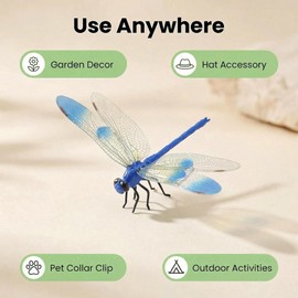 12pcs Dragonfly Clips for Bugs Repellent - 3D Dragonfly Clips to Keep Bugs Away - Driving Away Mosquitoes, Bees & Flies - Fly Scare Devices for Indoor & Outdoor - Garden Stakes Decor, Patio, Hat