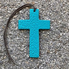 Air Flair | Leather Car Air Freshener | Cross | Scroll (Turquoise, Leather)