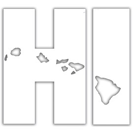 American Vinyl 7x8 inch White Vinyl HI Letters with Islands Cut Out Sticker (hawaii car decal)