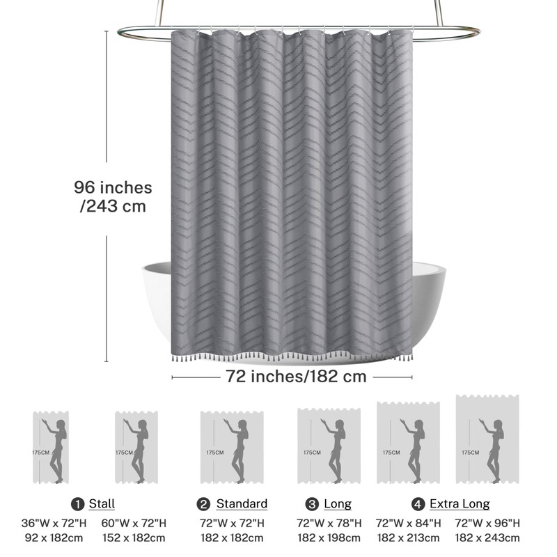 Siiluminisoy Extra Long Grey Boho Shower Curtain with Tassel, Woven