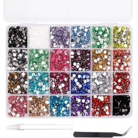 12000Pcs Nail Art Rhinestones, BetterJonny 24 Colors 4mm Round Nail Flatback Rainbow Gems Set with Tweezers and Pencil AB Glitter Flat-Bottomed Rhinestone for Crafts Decoration and Jewelry Making