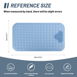 Fecialy Non-Slip Shower Mat, 40 x 70 cm, Non-Slip Bath Mat with Suction Cups, 100% BPA-Free Shower Mat, Comfort Massage, Non-Slip Shower Mat, Blue, Machine Washable, Grey