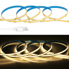 BTF-LIGHTING FCOB USB LED Strip 1m 320LEDs/m Warm White 3000k COB FOB LED Strip DC5V Without Dimmer RA>90 Flexible High Density for TV PC Backlight Bedroom DIY Interior Decoration