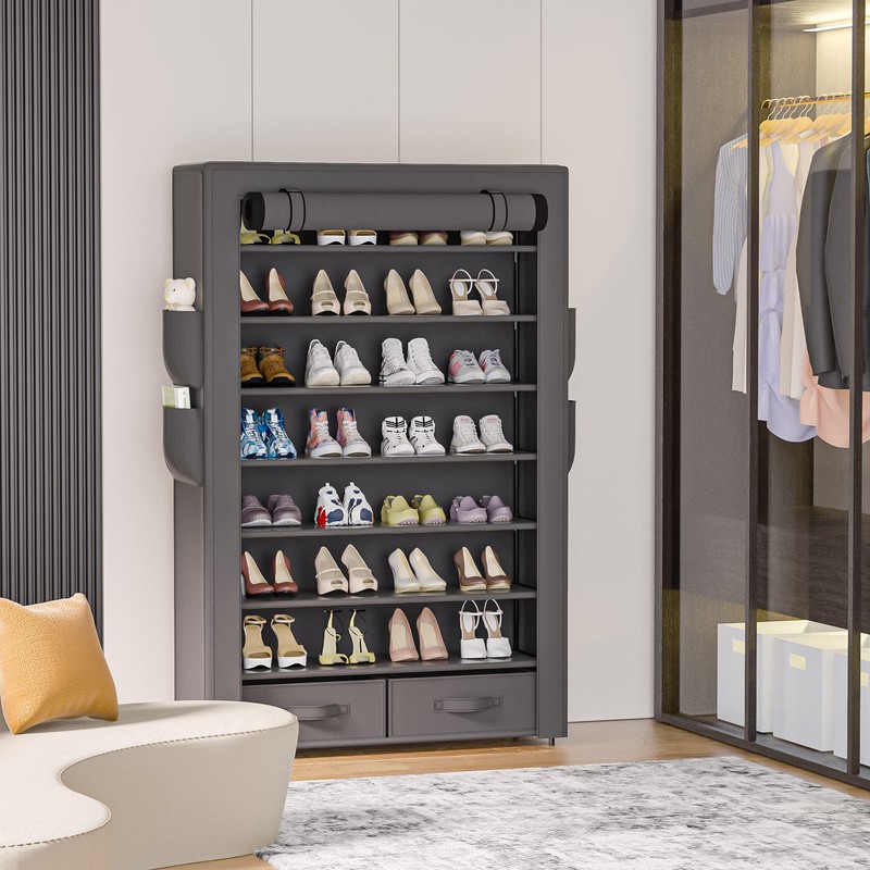 OYREL Shoe Rack Storage Cabinet 32 Pairs Organizer Shelf Tall