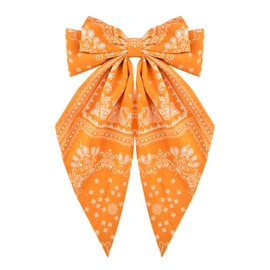 Boho Hair Bandana Bow Barrettes for Women’s Big Bow-Knot Clips Hairpins Ponytail Holders for Women Large Bandanna Hair Bows with Long Tail Ribbon Tassel Fall Color