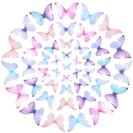 HINZIC 240PCS Organza Butterfly 20-50mm Colorful Appliques Fabric Wings 3D Ornament for DIY Jewelry Crafts Light Thin Earring Necklace Supplies Hair Clip Decoration